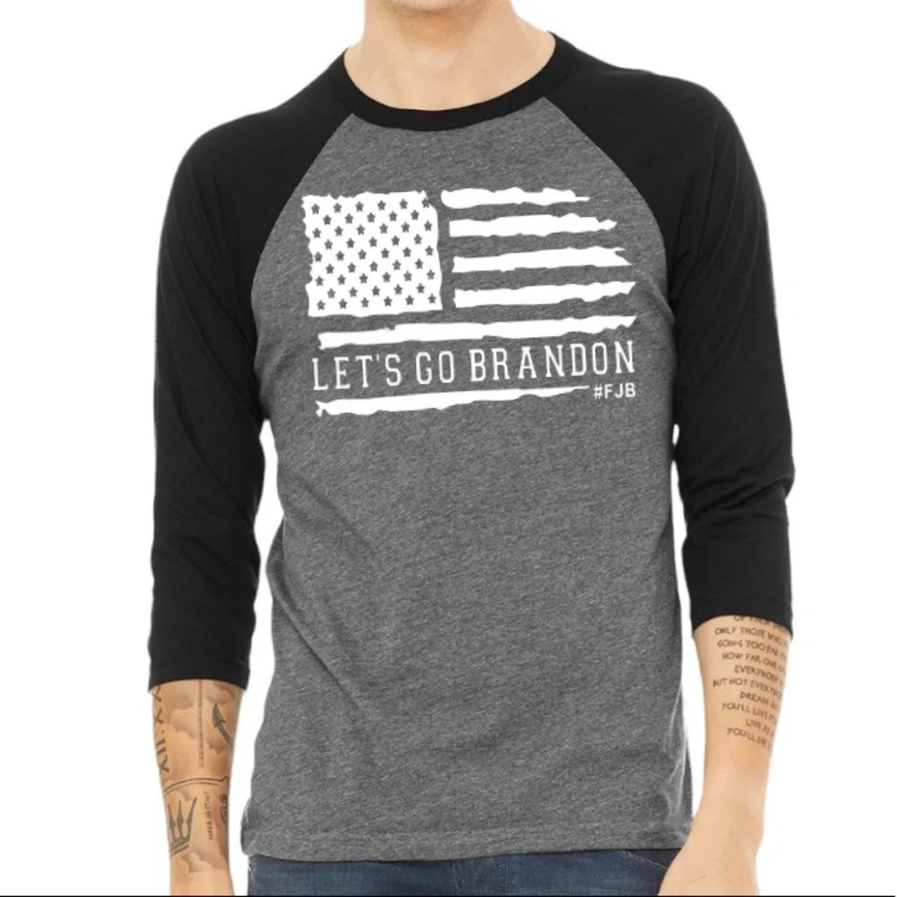 New Mens Bella Canvas Triblend Let’s Go Brandon 3/4 Sleeve Shirt S-2XL